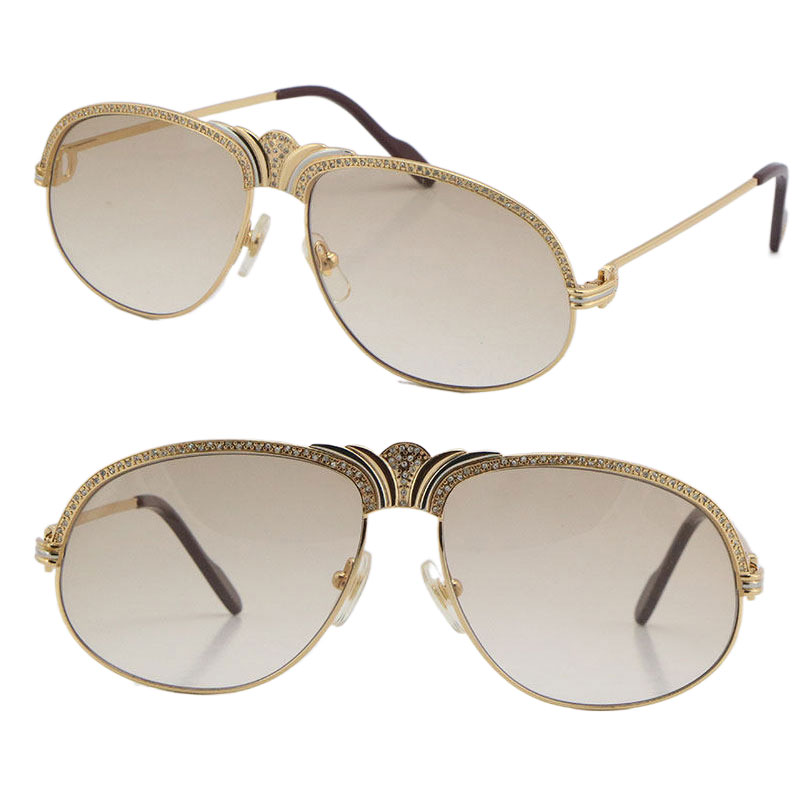 Image of Wholesale Selling Diamond Men Metal Sunglasses 18K Gold Vintage Women Glasses Unisex 1112613 Smaller Big Stones C Decoration for Driving Eyewear
