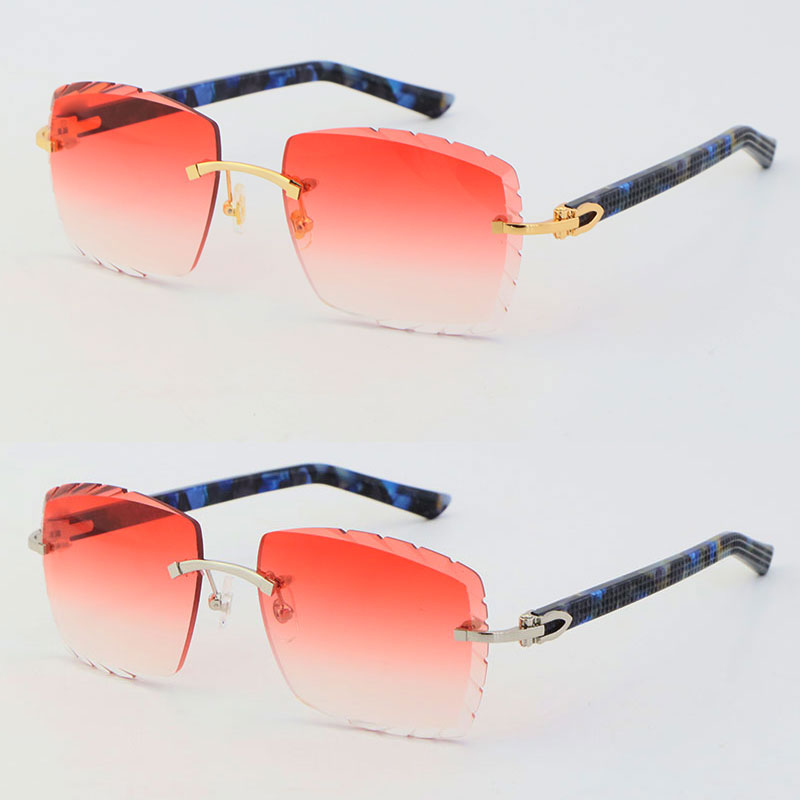 Image of Wholesale Selling Latest Glasses Marble Blue Plank Rimless Sunglasses 3524012-A Fashion High Quality Male and Female 18K Gold Metal Frame Ey