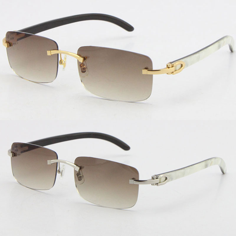Image of Wholesale Selling Rimless 8200757 Men Square Sunglasses Original White inside Black Buffalo horn Sun Glasses male and female UV400 Lens Fram