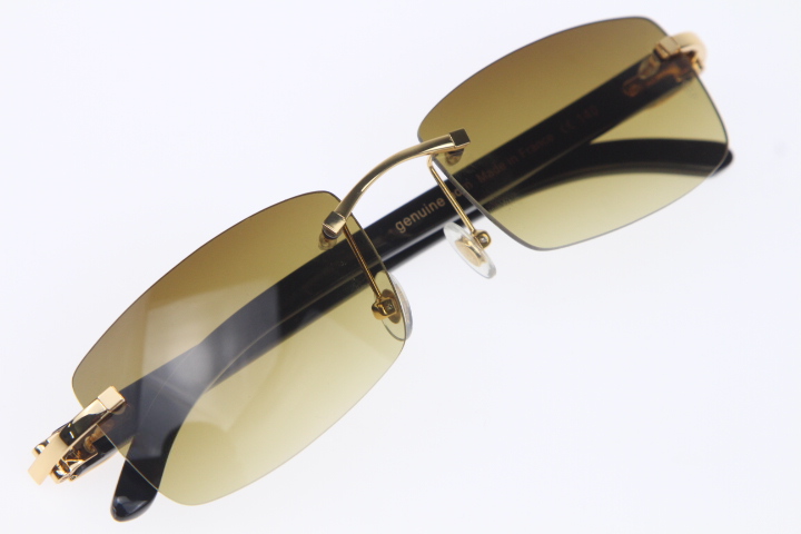Image of Wholesale Unisex Black Genuine Buffalo horn Rimless 8200757 Sunglasses woman&#039s Glasses with C Decoration Wire box Brown Luxury Eyewear