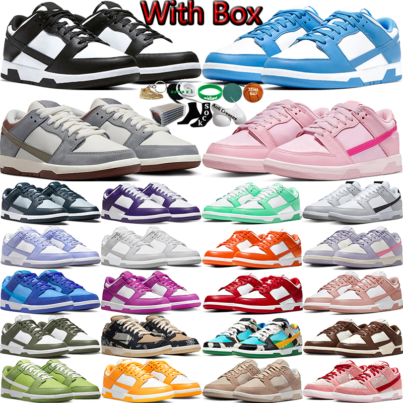Image of With Box Casual Shoes For Men Women Flat Sneakers Low Panda White Black Wolf Grey Fog Triple Pink University Blue Red Active Fuchsia Sanddri