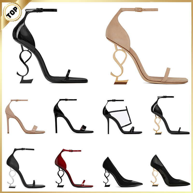 Image of With Box Women Luxury Dress Shoes Designer High Heels Patent Leather Gold Tone Triple Black Nuede Red Womens Lady Heel Fashion Sandals Party