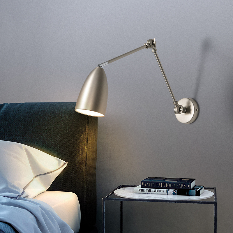 Image of With Rocker led Wall Lamp Bedroom Bedside Light Nordic Retractable Folding Long Arm Study Reading Wall Lights Industrial Wind Sconces