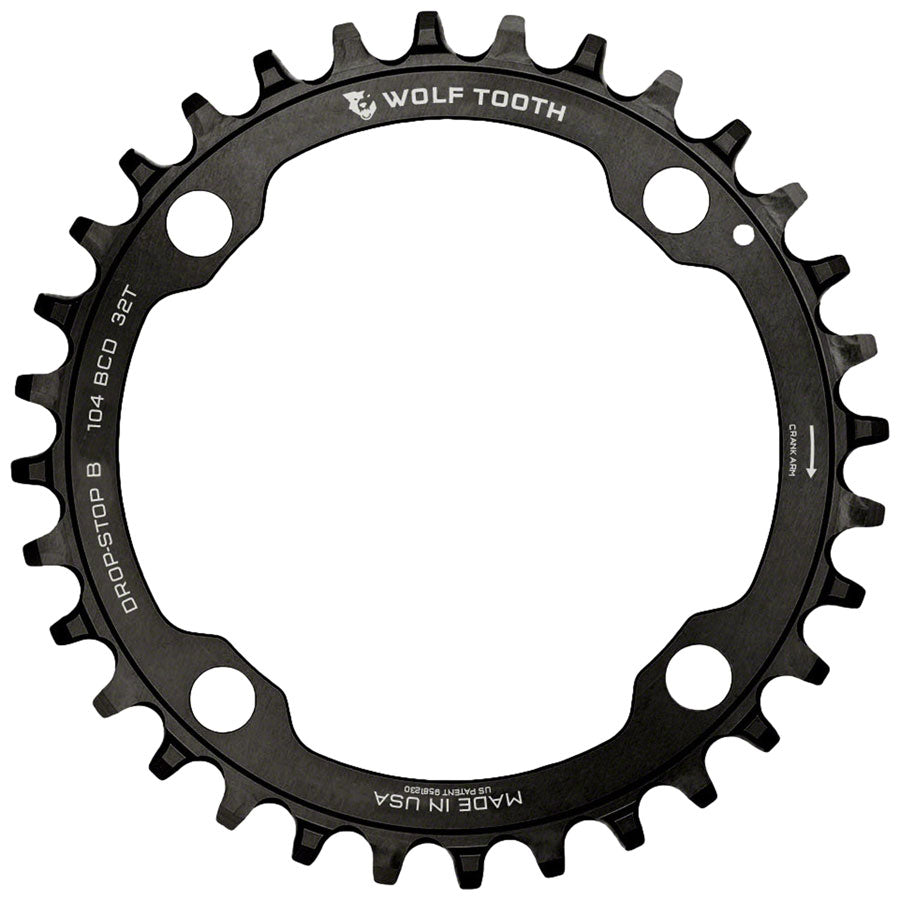 Image of Wolf Tooth 104 BCD Chainring - 32t 104 BCD 4-Bolt Drop-Stop B Black