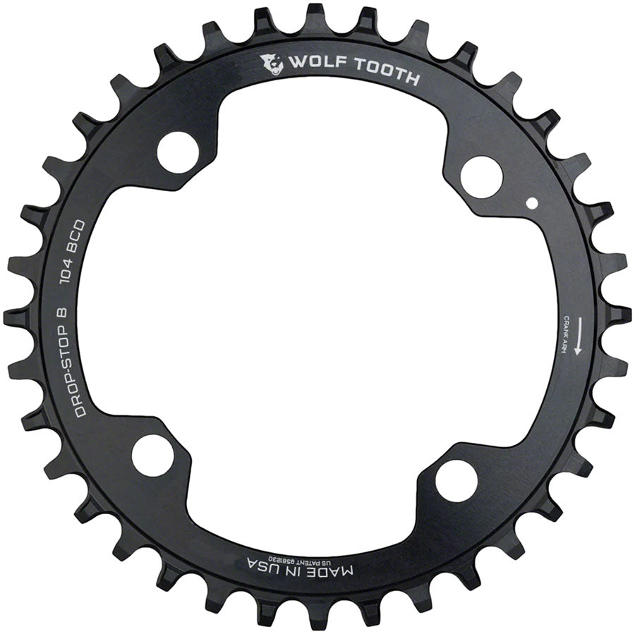 Image of Wolf Tooth 104 BCD Chainring - 38t 104 BCD 4-Bolt Drop-Stop B Black