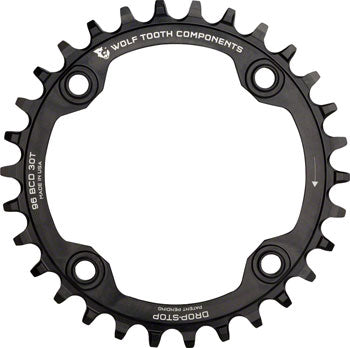 Image of Wolf Tooth 96 Symmetrical BCD Chainring - 30t 96 BCD 4-Bolt Drop-Stop For Shimano Cranks Black