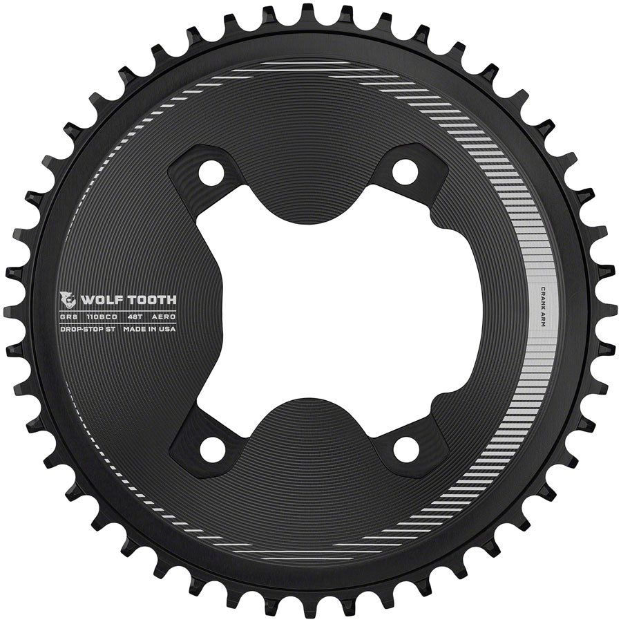 Image of Wolf Tooth Aero 110 Asymmetric BCD Chainring - 46t 110 Asymmetric BCD 4-Bolt Drop-Stop ST For Shimano GRX Cranks Black