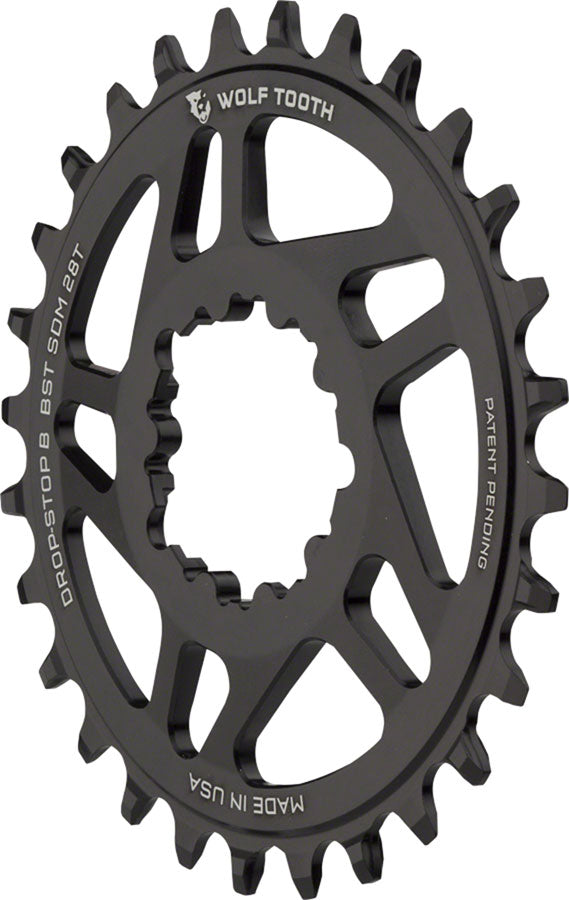 Image of Wolf Tooth Direct Mount Chainring - 28t SRAM Direct Mount Drop-Stop B For SRAM 3-Bolt Boost Cranks 3mm Offset Black