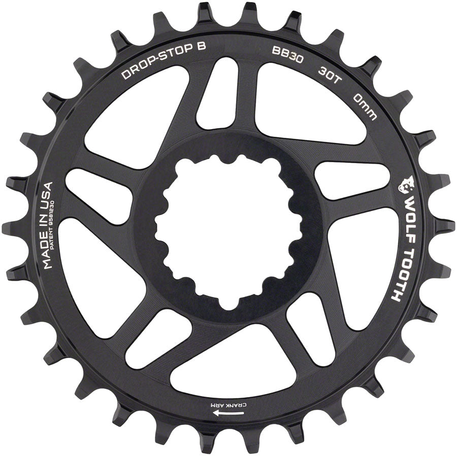 Image of Wolf Tooth Direct Mount Chainring - 30t SRAM Direct Mount Drop-Stop B For BB30 Short Spindle Cranksets 0mm Offset Black
