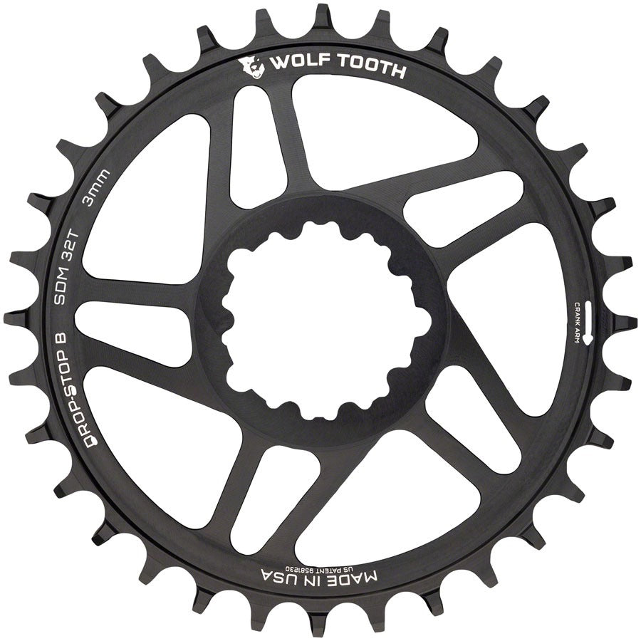 Image of Wolf Tooth Direct Mount Chainring - SRAM Direct Mount Drop-Stop B For SRAM 3-Bolt Boost Cranks 3mm Offset Black