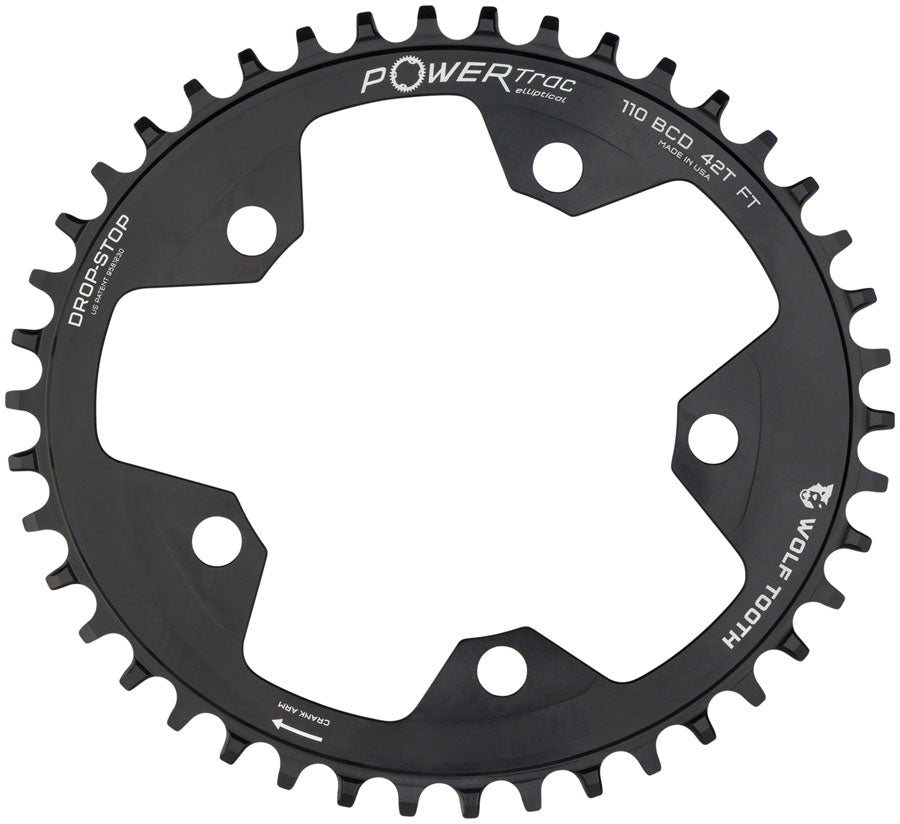 Image of Wolf Tooth Elliptical 110 BCD Chainring - 42t 110 BCD 5-Bolt Drop-Stop 10/11/12-Speed Eagle and Flattop Compatible Black