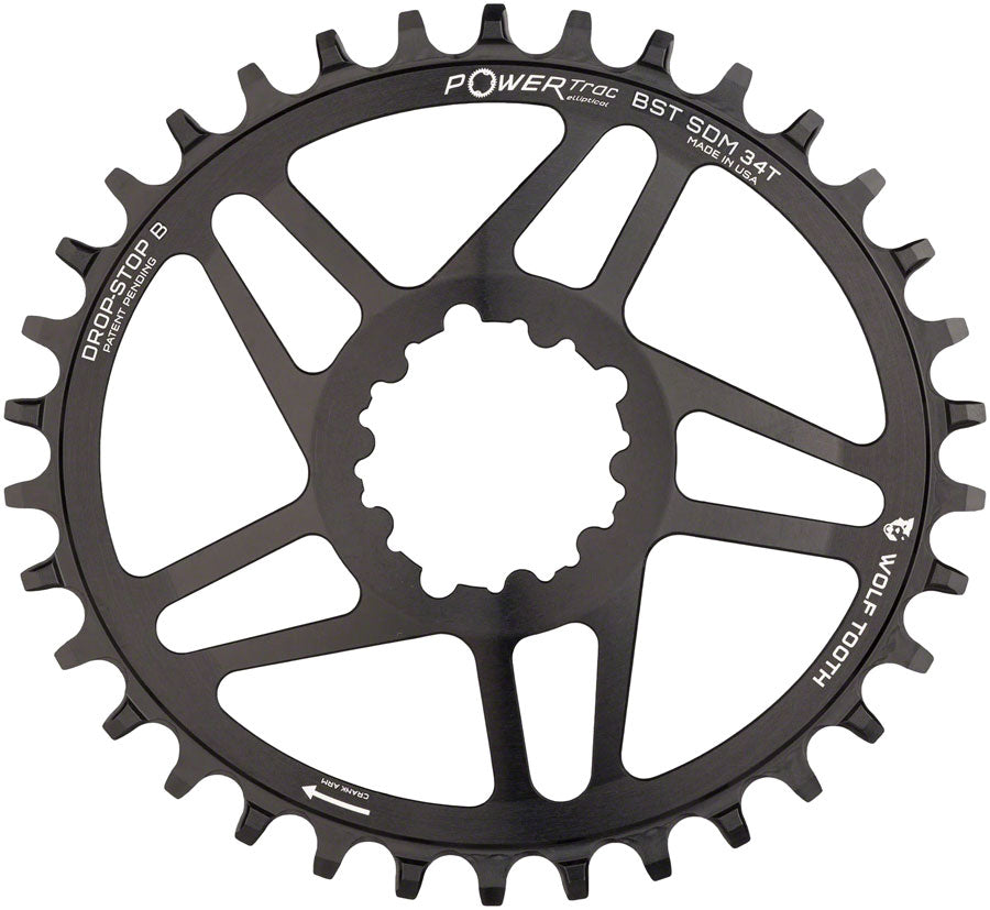 Image of Wolf Tooth Elliptical Direct Mount Chainring - 34t SRAM Direct Mount Drop-Stop B For SRAM 3-Bolt Boost Cranksets 3mm Offset Black