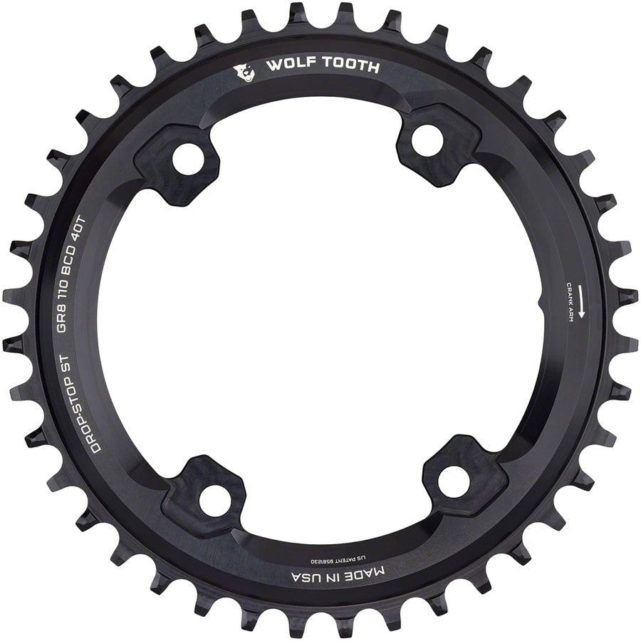 Image of Wolf Tooth Shimano 110 Asymmetric BCD Chainring - 40t 110 Asymmetric BCD 4-Bolt Drop-Stop ST For Shimano GRX Cranks Black