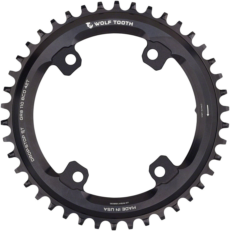 Image of Wolf Tooth Shimano 110 Asymmetric BCD Chainring - 42t 110 Asymmetric BCD 4-Bolt Drop-Stop ST For Shimano GRX Cranks Black