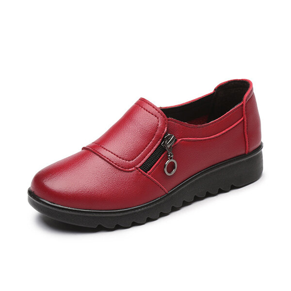 Image of Women Casual Leather Slip On Outdoor Flat Loafers