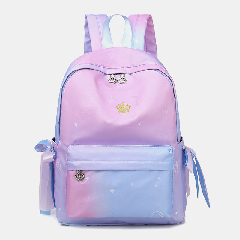 Image of Women Oxford Color Gradient Earphone Hole BowKnot Casual Studeng Bag Backpack