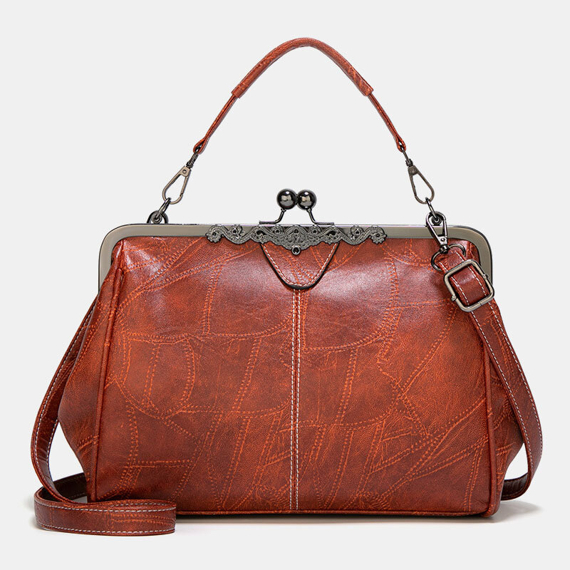 Image of Women PU Leather Large Capacity Vintage Lock Handbag Crossbody Bag Satchel Bag