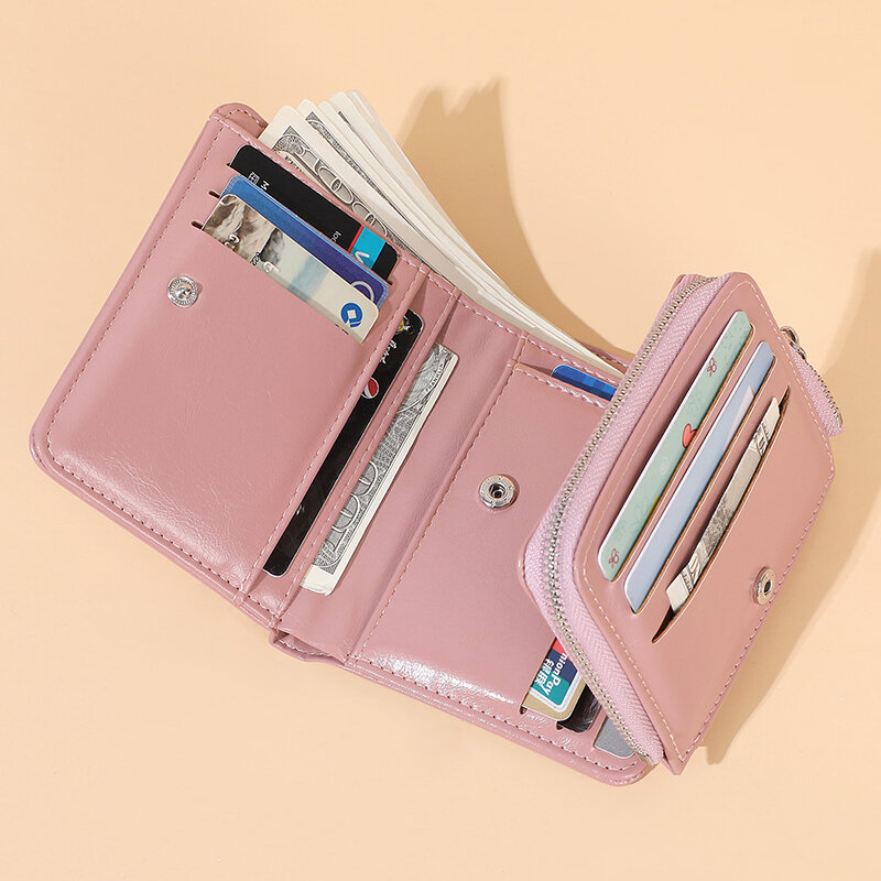 Image of Women Trifold Short Multifunction Wallets PU Leather 13 Card Slot Card Holder Coin Purse Money Clip