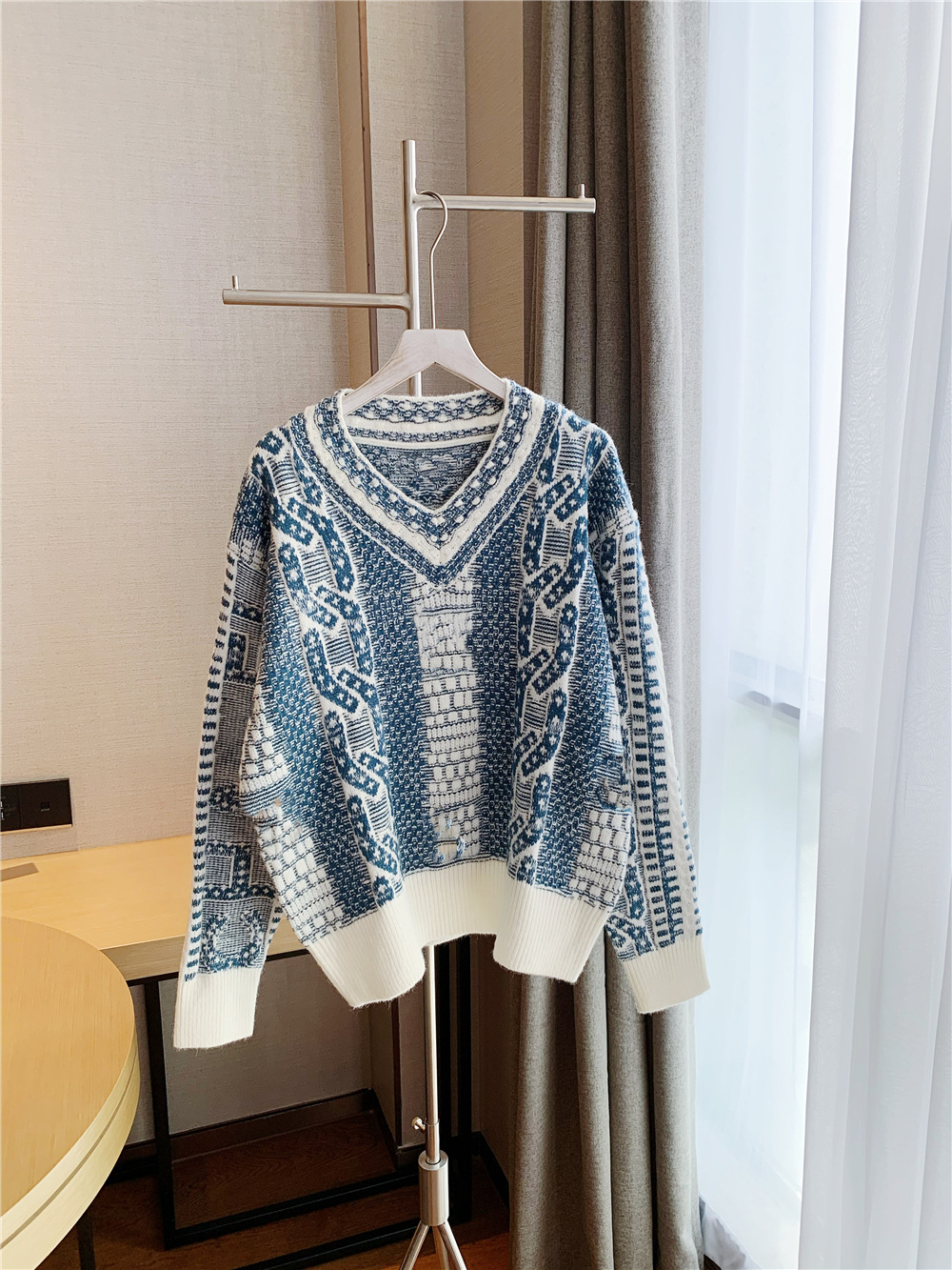 Image of Women&#039s sweater fashion catwalk knit pullover V-neck long-sleeved sweater casual loose coat
