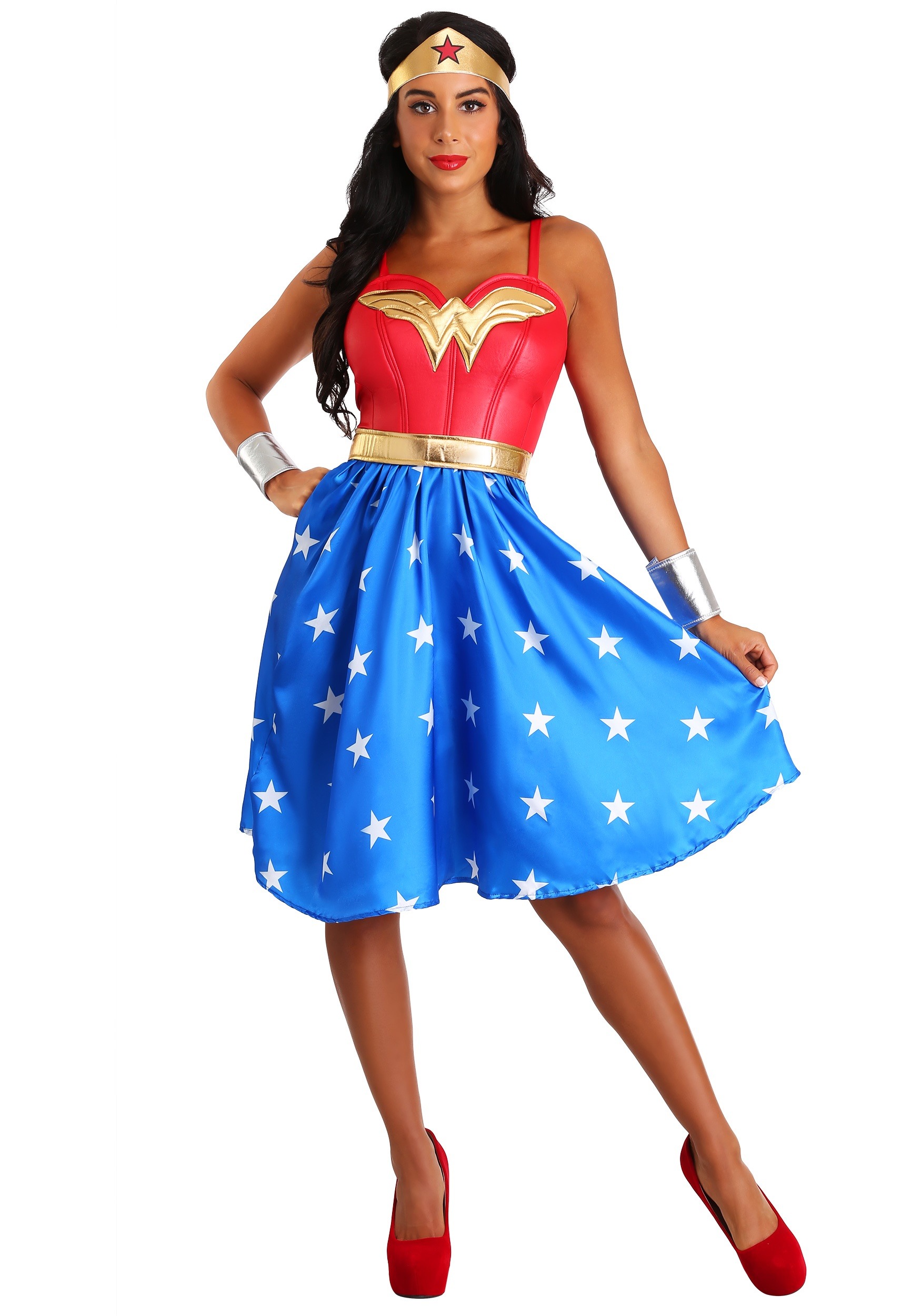 Image of Women's Deluxe Long Dress Wonder Woman Costume ID RU810802-L