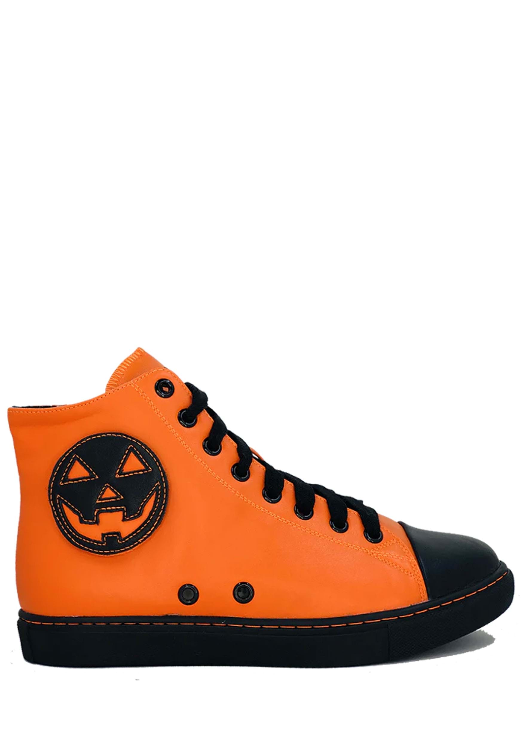 Image of Women's Orange Pumpkin Chelsea Jack High Top Sneaker | Halloween Footwear ID SVCHELSEAJACK-OR-12