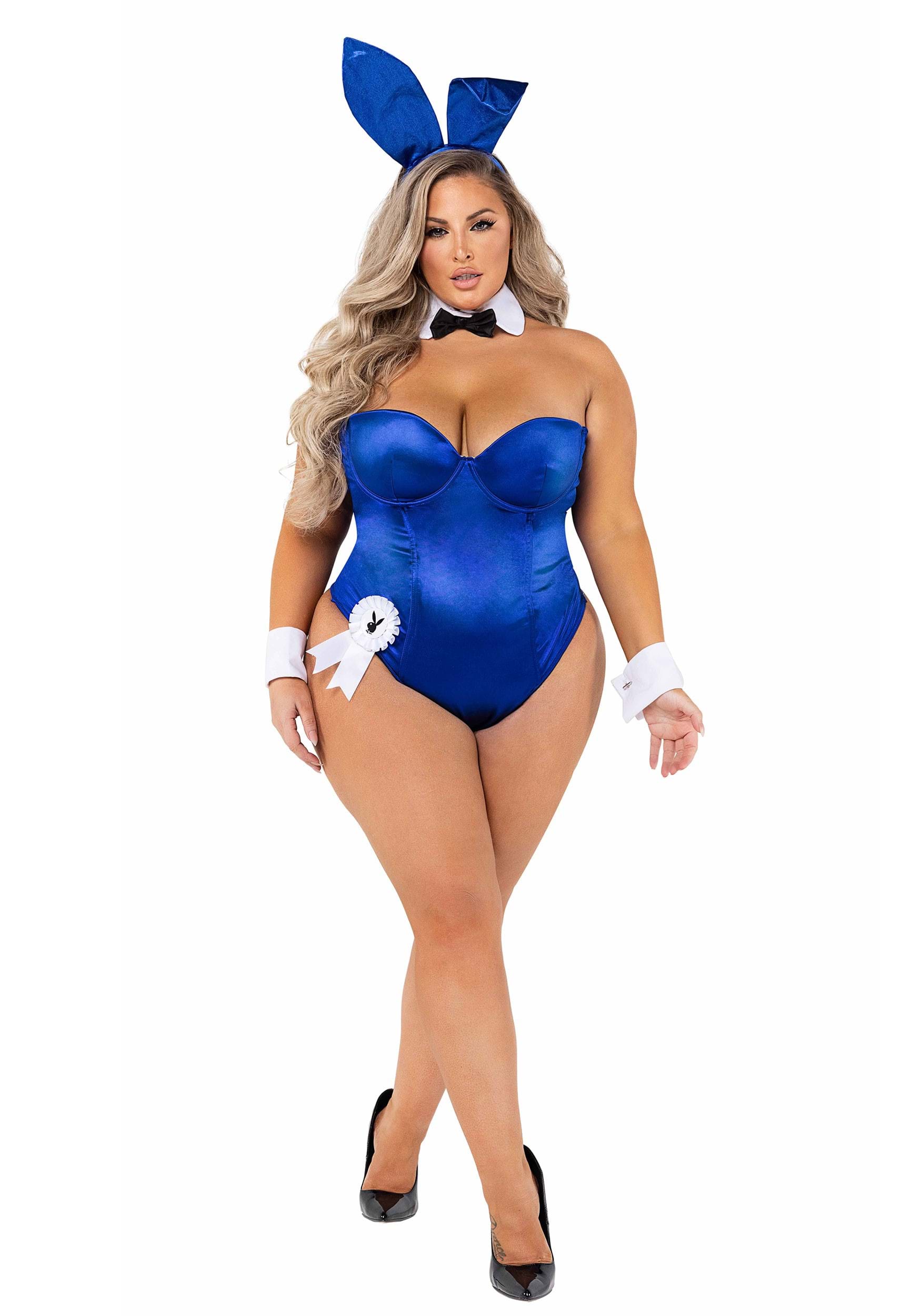 Image of Women's Playboy Plus Size Royal Blue Bunny Costume ID ROPB127BLX-1X