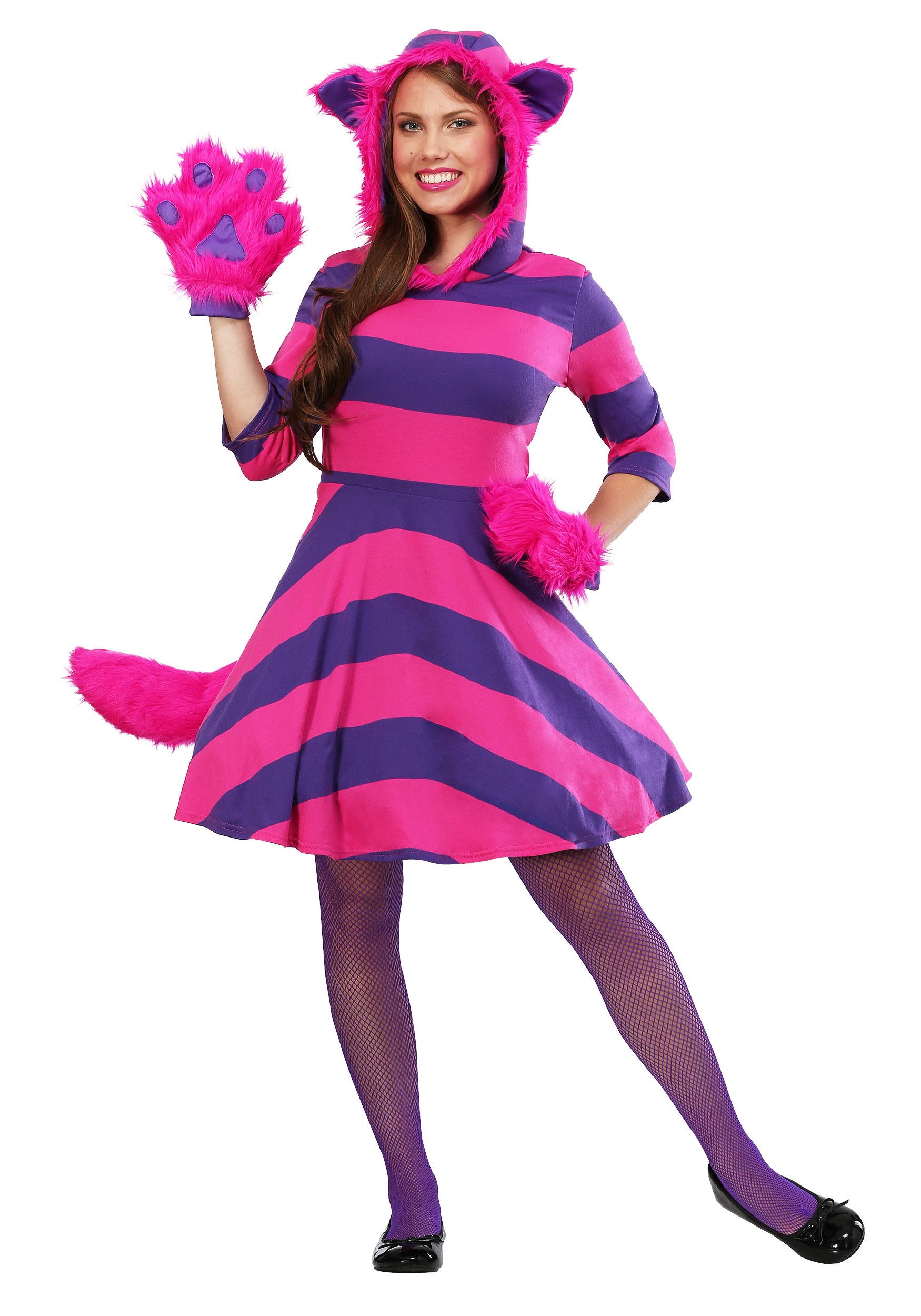 Image of Women's Plus Size Cheshire Cat Costume Dress | Alice in Wonderland Costumes ID FUN2896PL-1X