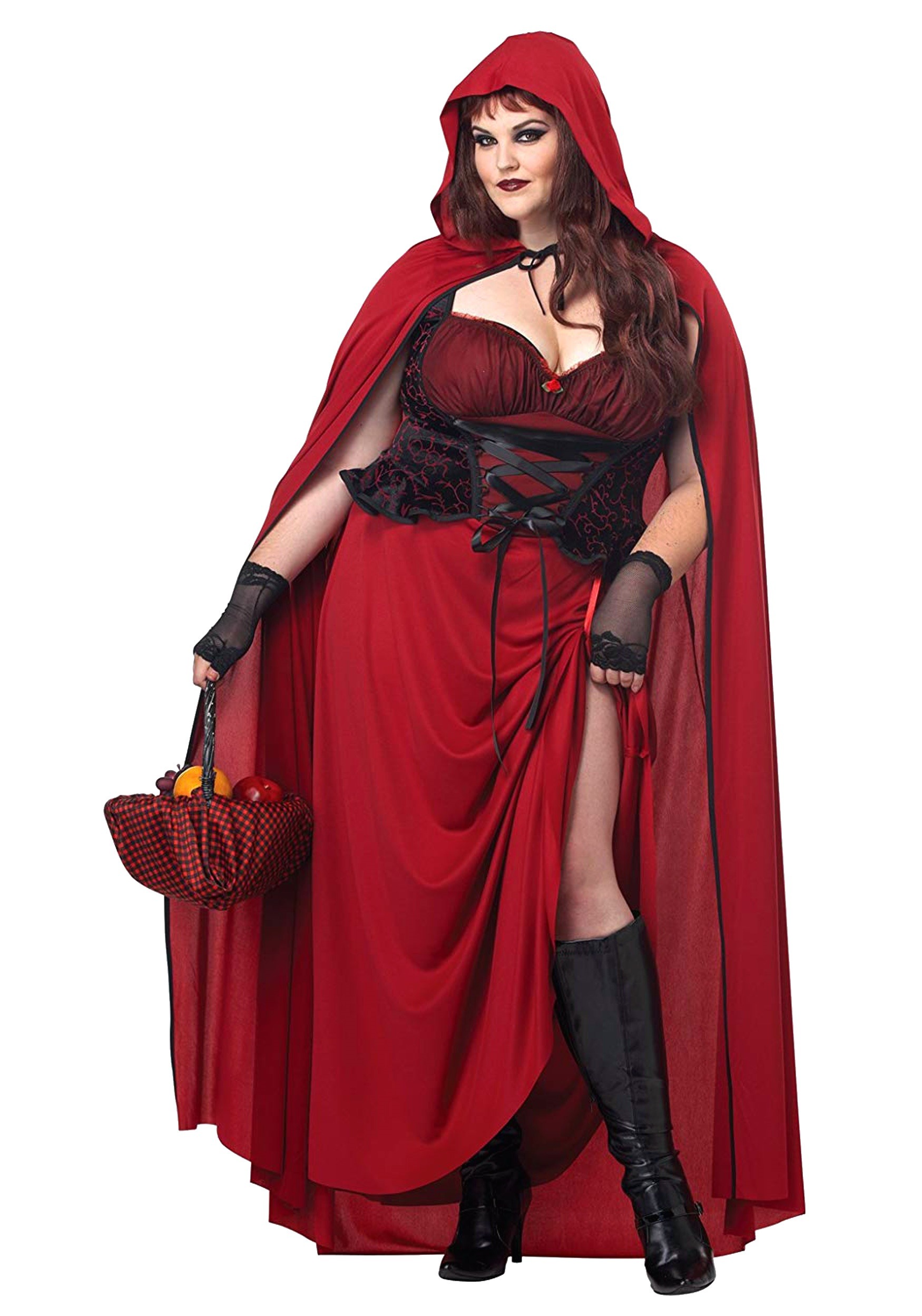 Image of Women's Plus Size Dark Red Riding Hood Costume Dress ID CA01719-1X
