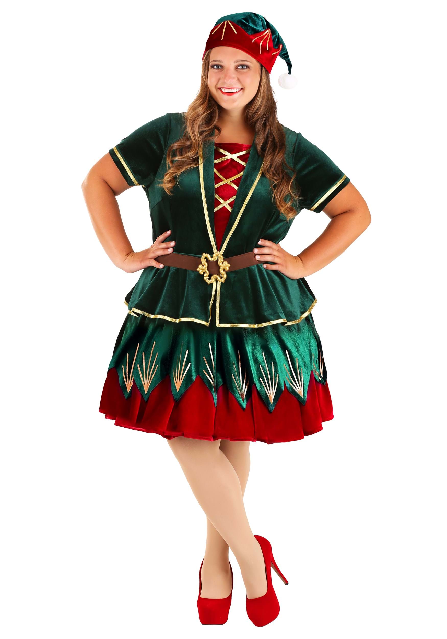 Image of Women's Plus Size Deluxe Holiday Elf Costume ID FUN4075PL-4X