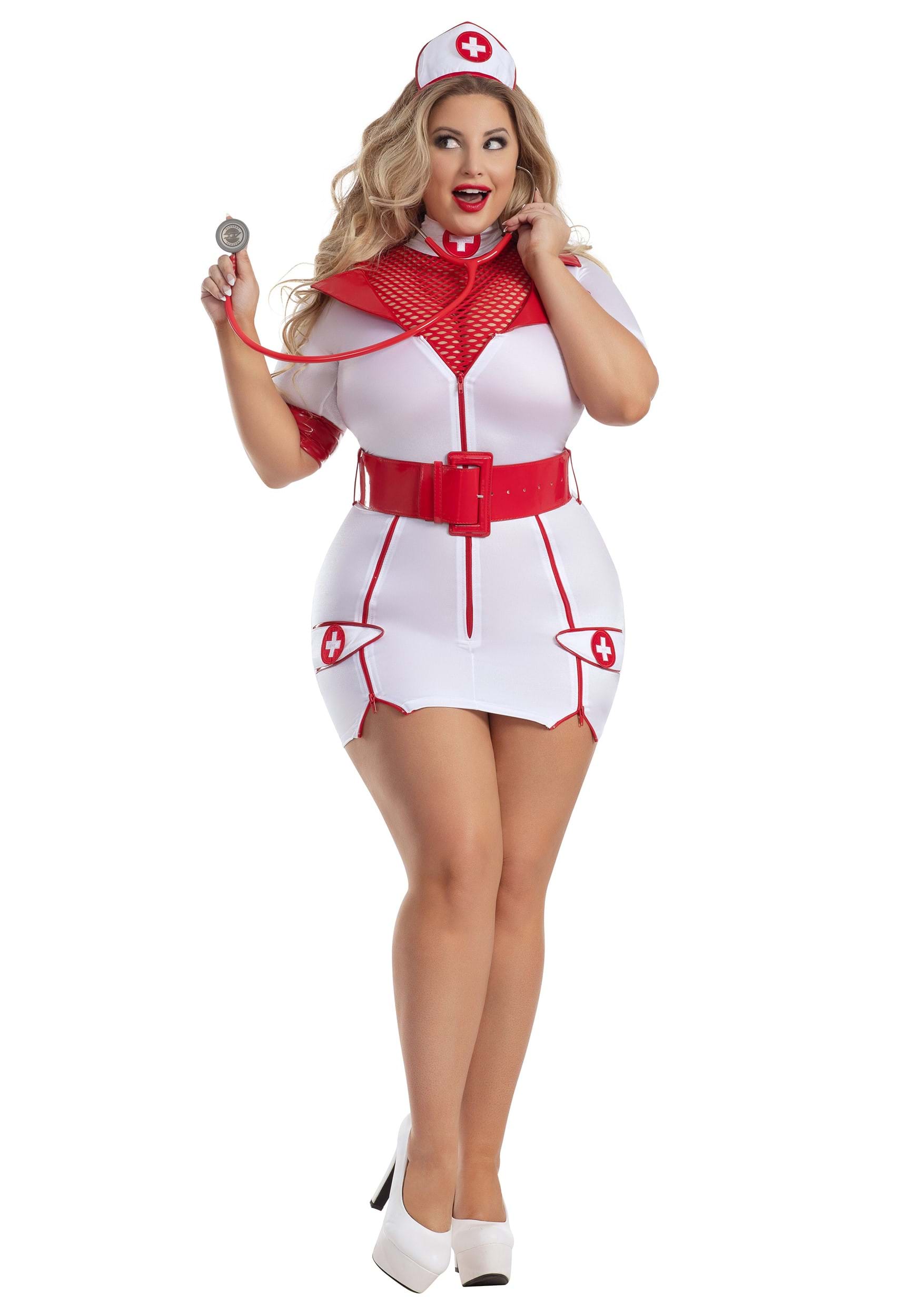 Image of Women's Plus Size Zip-Up Nurse Costume ID PKPK2011XL-2X