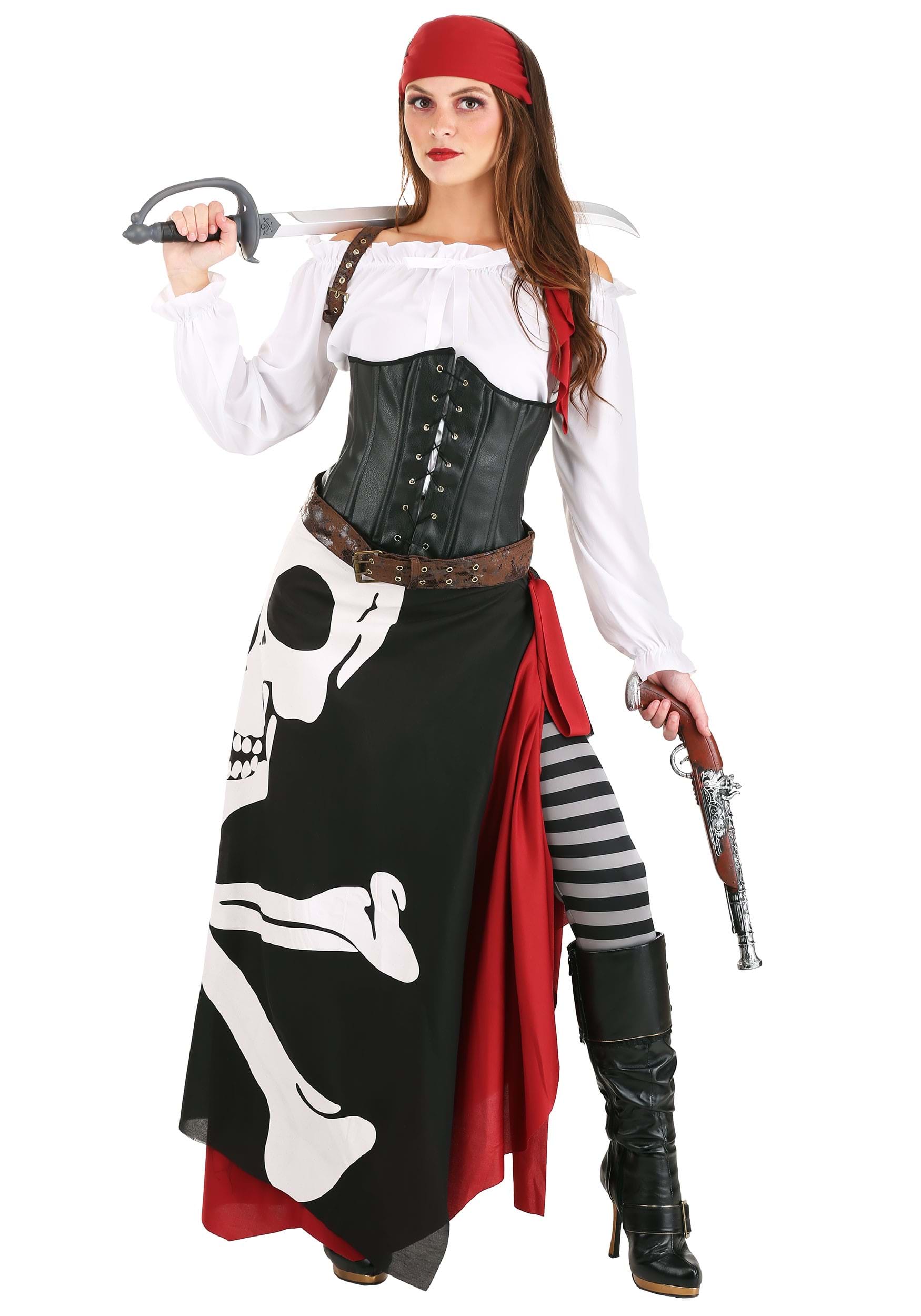 Image of Women's Skeleton Flag Rogue Pirate Halloween Costume ID FUN1856AD-XL