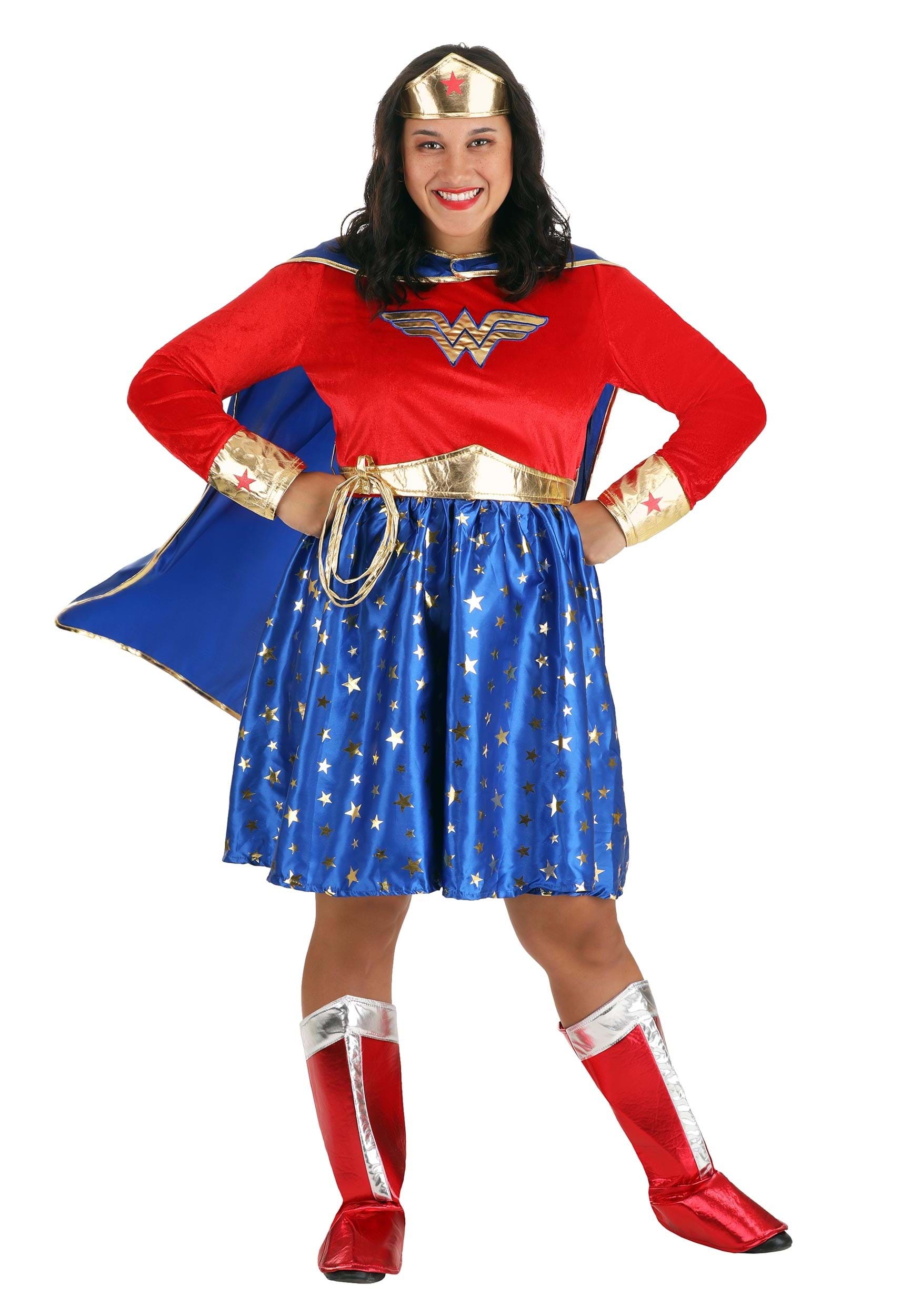 Image of Wonder Woman Plus Size Women's Long Sleeved Costume Dress ID FUN1971PL-1X
