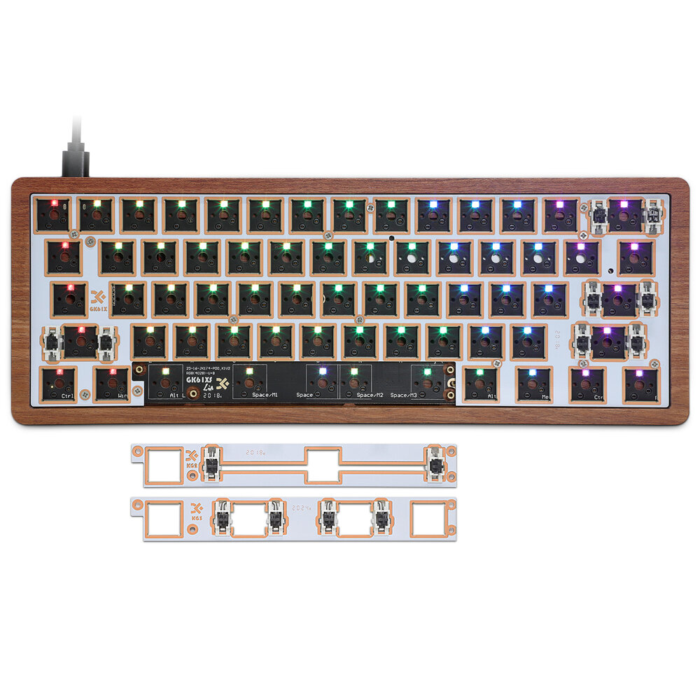 Image of [Wooden Case Version] SKYLOONG GK61X GK61XS Keyboard Kit RGB Wired bluetooth Dual Mode Hot Swappable 60% PCB Mounting Pl
