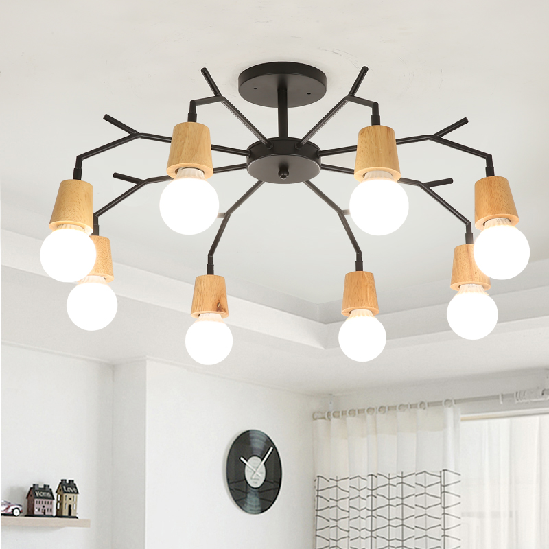 Image of Wooden Ceiling Lamp Kids Light Bedroom Black Iron Ceiling Lights American Modern Surface Mounted Lamps Living Room House Indoor Lighting