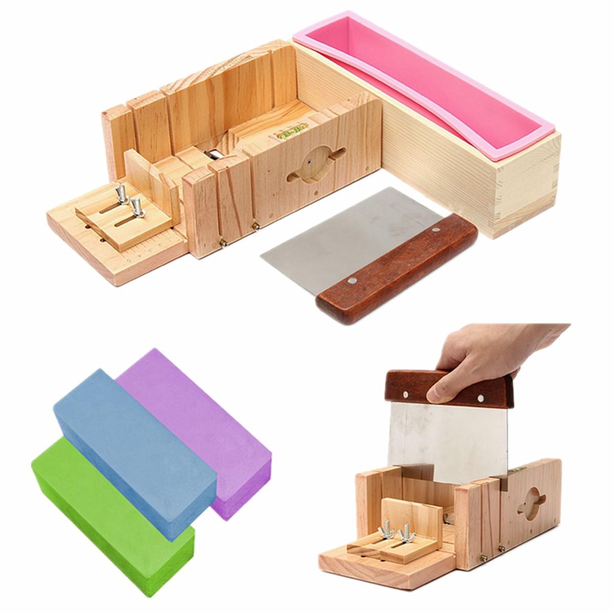 Image of Wooden Handmade Loaf Soap Cake Mould Silicone Making Slicer Cutter