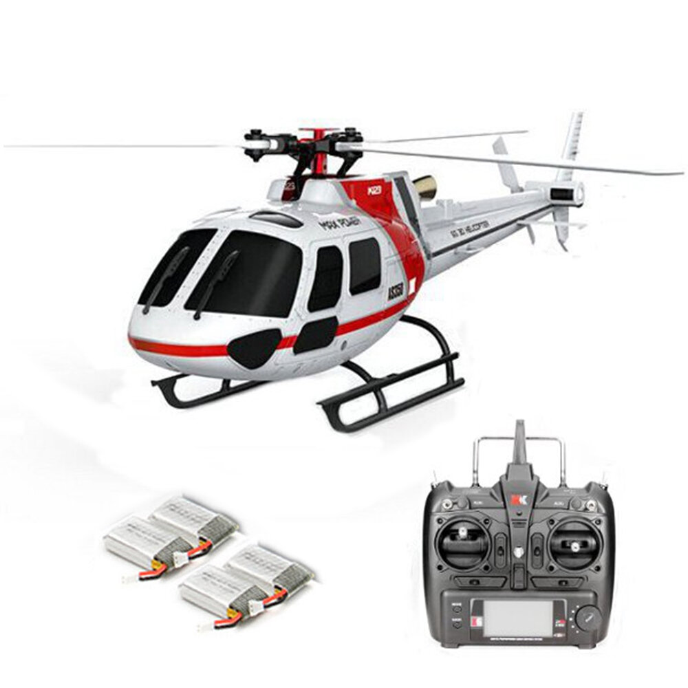 Image of XK K123 6CH Brushless 3D6G System AS350 Scale RC Helicopter Compatible with FUTAB-A S-FHSS 4PCS 37V 500MAH Lipo Battery