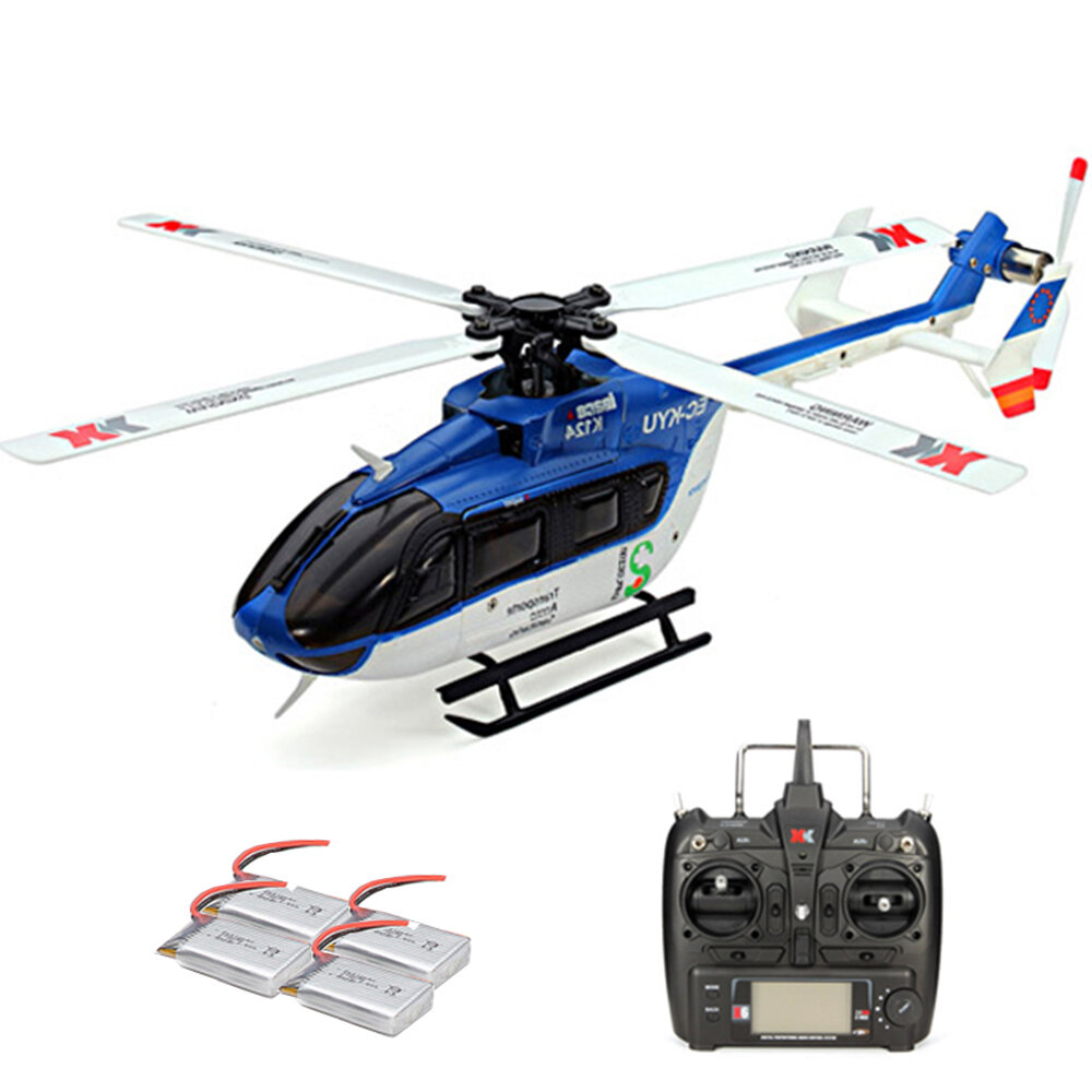 Image of XK K124 24G 6CH Brushless EC145 3D6G System RC Helicopter 4PCS 37V 700mAh Lipo Battery Version Compatible With FUTAB-A