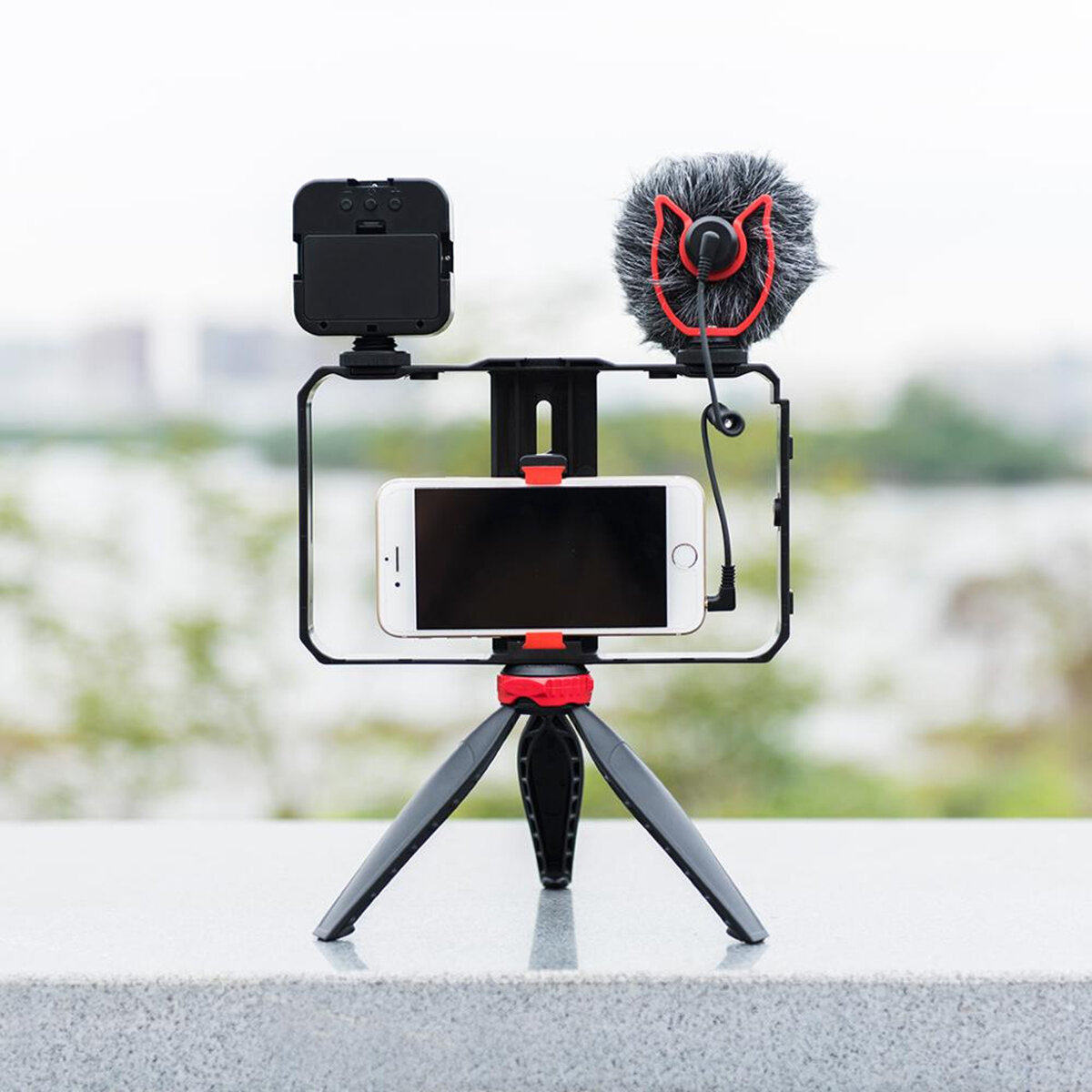 Image of YELANGU PC203/PC204 Dual Handheld Video Cage Rig Stabilizer Kit Support Recording with Microphone Tripod Phone Adjustabl