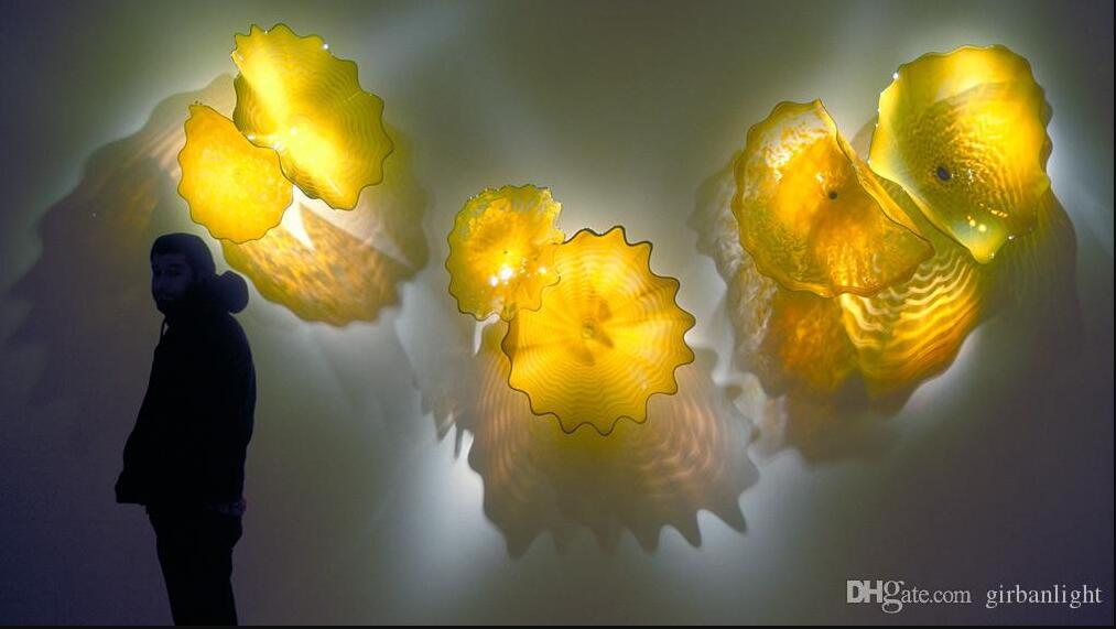 Image of Yellow Colored Lamp Modern Art Decoration Blown Glass Wall Plates for Home Hotel Decor