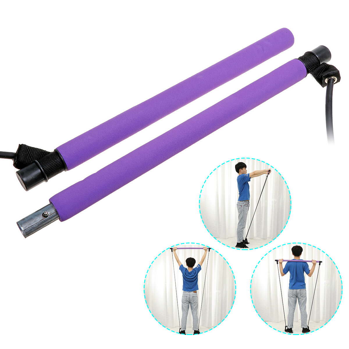 Image of Yoga Pull Rods Pilates Bar Kit Abdominal Resistance Bands Body Fitness Sport Gym Fitness Building Puller