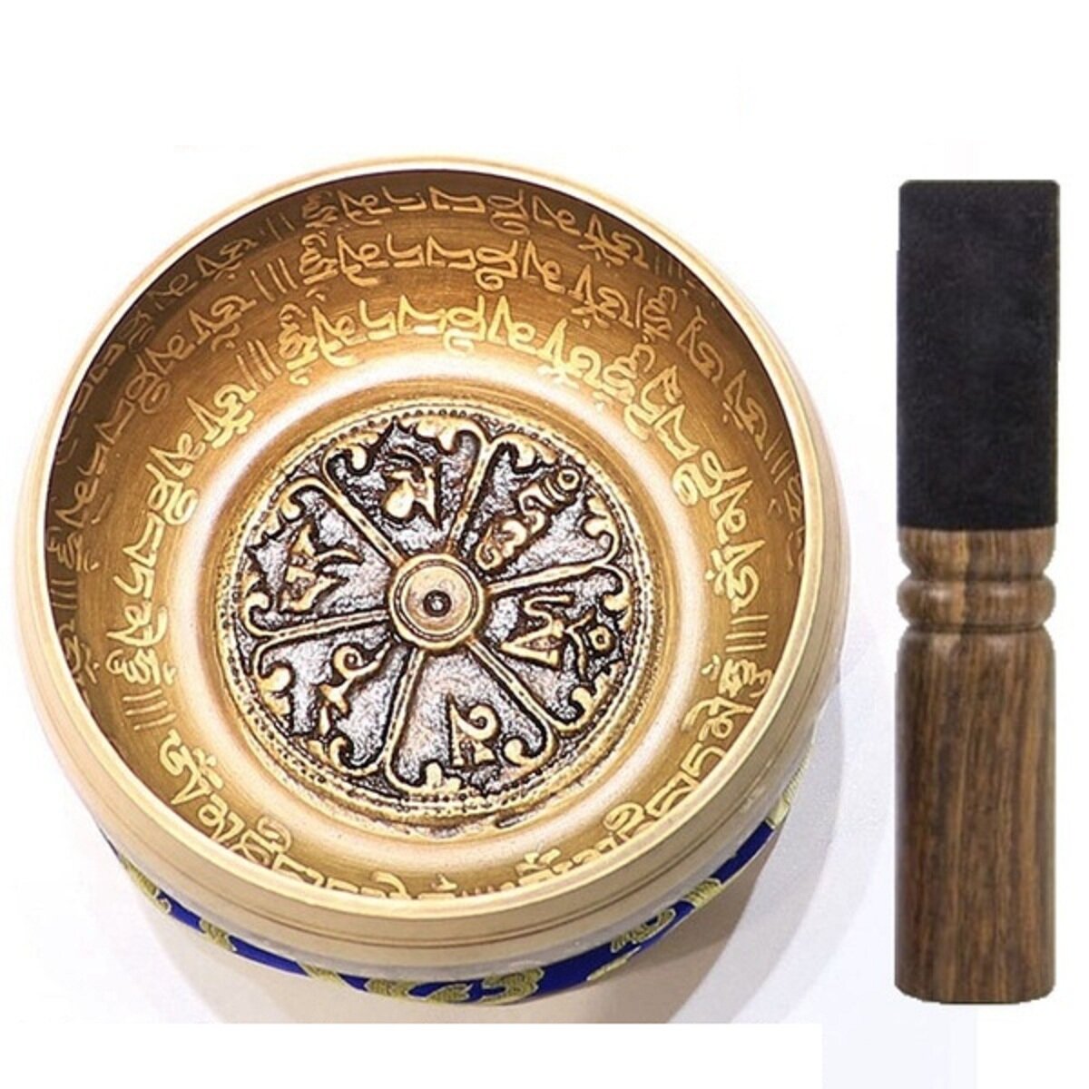 Image of Yoga Singing Bowl Hand Hammered Tibetan Buddhist Meditation Chakra Brass With Cushion Mallet Yoga Bowl