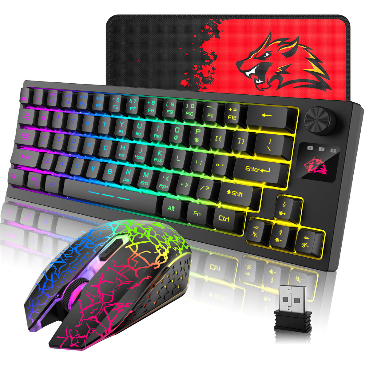 Image of ZIYOULANG T50 24G Wireless Keyboard Mouse Combo 64-Keys Translucent RGB Backlit Gaming Keyboard Adjustable 800-2400DPI