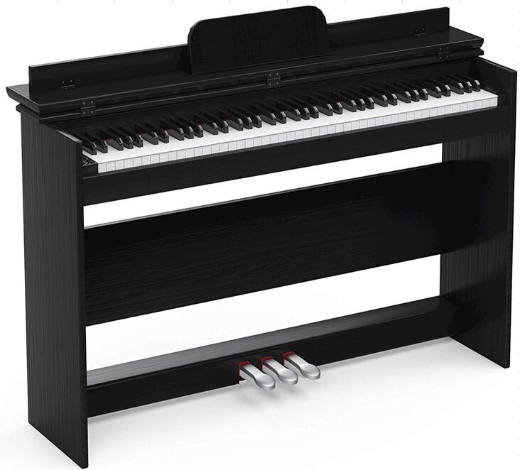 Image of Zebra 88-key Upright Electronic Piano with Fliping Cover Piano Black Stand