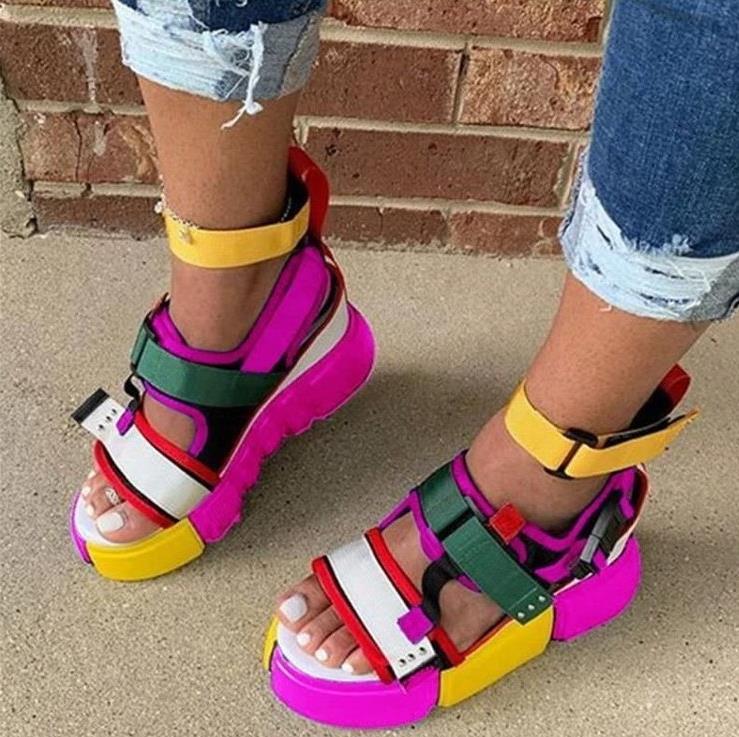 Image of chunky heel platform woman sandals 2024 sliders shoes slippers sandalen dames wedges womens sandals shoe chaussure femme