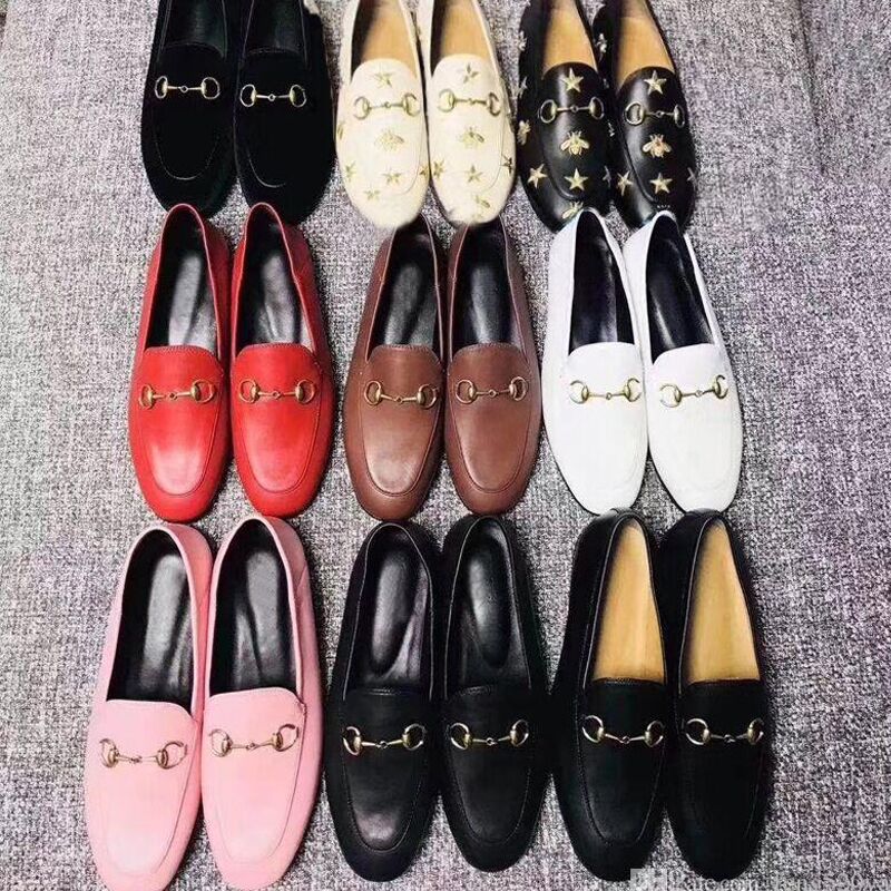 Image of classic women Flat Dress shoes 100% Authentic cowhide Metal buckle Lady leather casual shoe Mules Princetown Men Printed Trample Lazy Slides