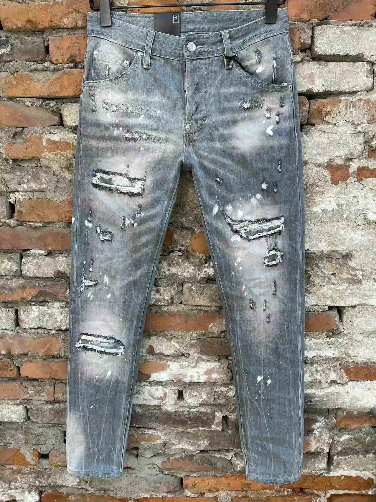 Image of designer Mens Jeans Hip Hop Pants Stylist Jeans Distressed Ripped Biker Jean Slim Fit Motorcycle DenimJeans Size 44-54