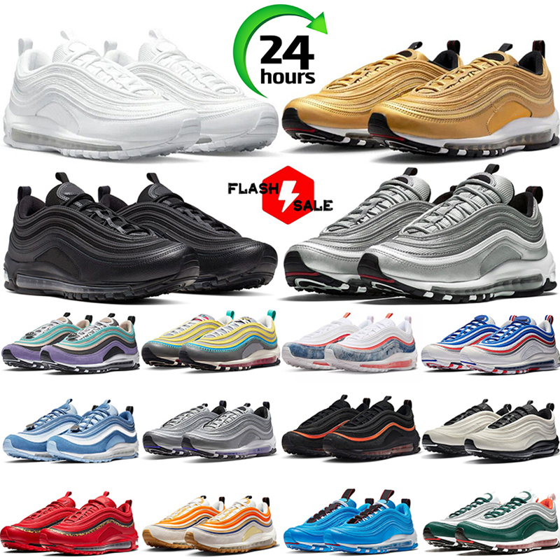 Image of designer running shoes for men womens 97 97s Silver Bullet Triple White black Game Royal Metallic Gold sail mens trainers sports sneakers tennis