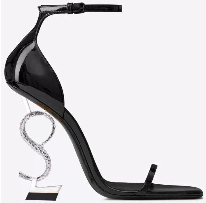 Image of designer women Sandals party fashion 100% leather Dance shoe new sexy heels Super 10cm Lady wedding Metal Belt buckle High Heel Woman shoes Large size