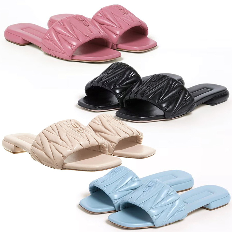 Image of designers espadrille Sandals slides slippers miui luxury black beige bule pink womens girl monolith foam rubber matelasse nappa leather slid