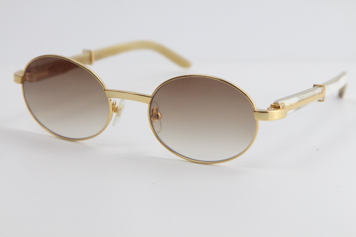 Image of fashion design White Genuine Natural Horn Sunglasses Classic pilots Metal Men 18K Gold Metal Good Quality sport glasses Female Designer Eyewear